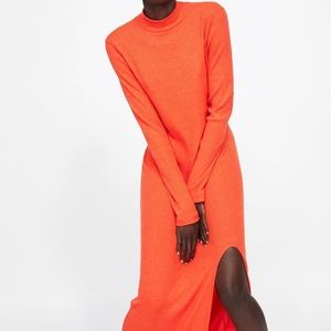 Zara Ribbed Maxi Dress with Front Slit | Size: M